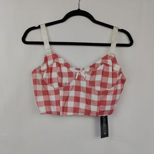 NWT Dollskill ♡ Current Mood ♡ Pink and White Gingham Bustier Crop Top